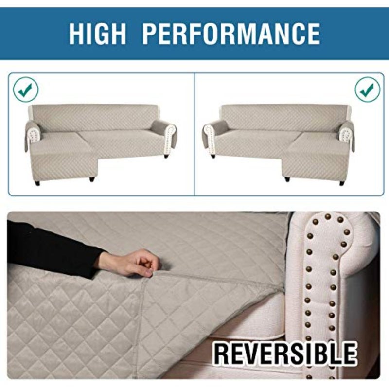 Sofa Covers L Shape Couch Covers for Reversible Sectional Sofa Chaise Lounge Sofa Cover Slipcovers Furniture Protector for Dogs Pets, Non Slip with Straps Khaki, Large - Image 4