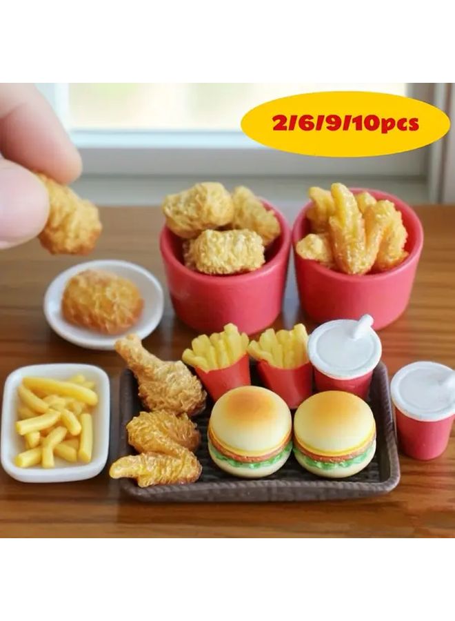 Fried Chicken Set 9pcs Miniature Food Toy House Kitchen Display Decor - Image 2