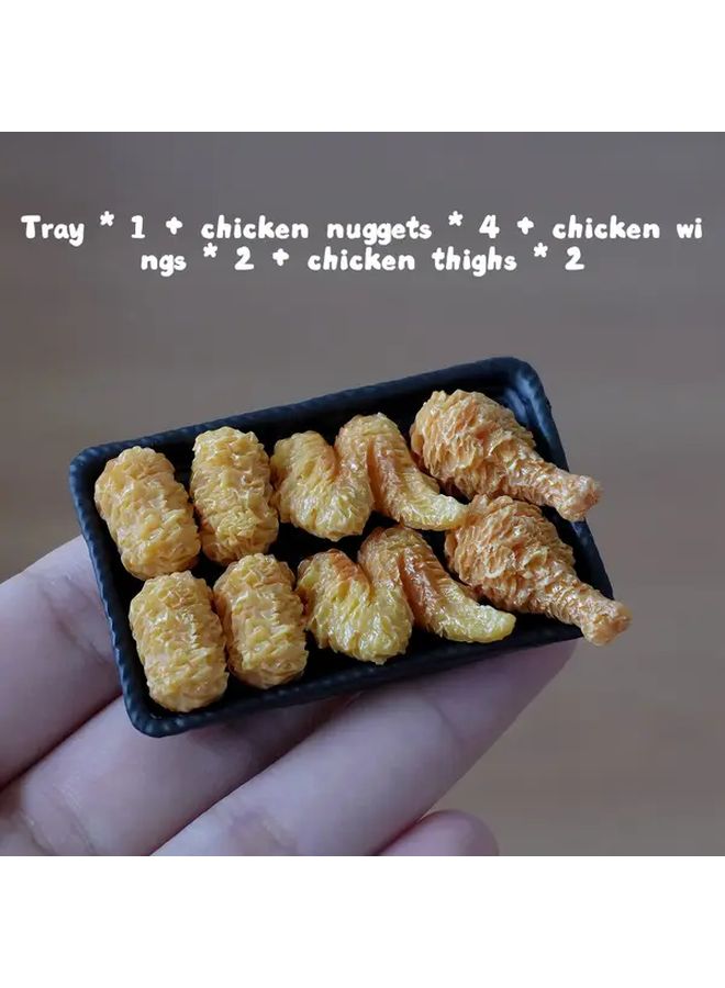 Fried Chicken Set 9pcs Miniature Food Toy House Kitchen Display Decor - Image 1