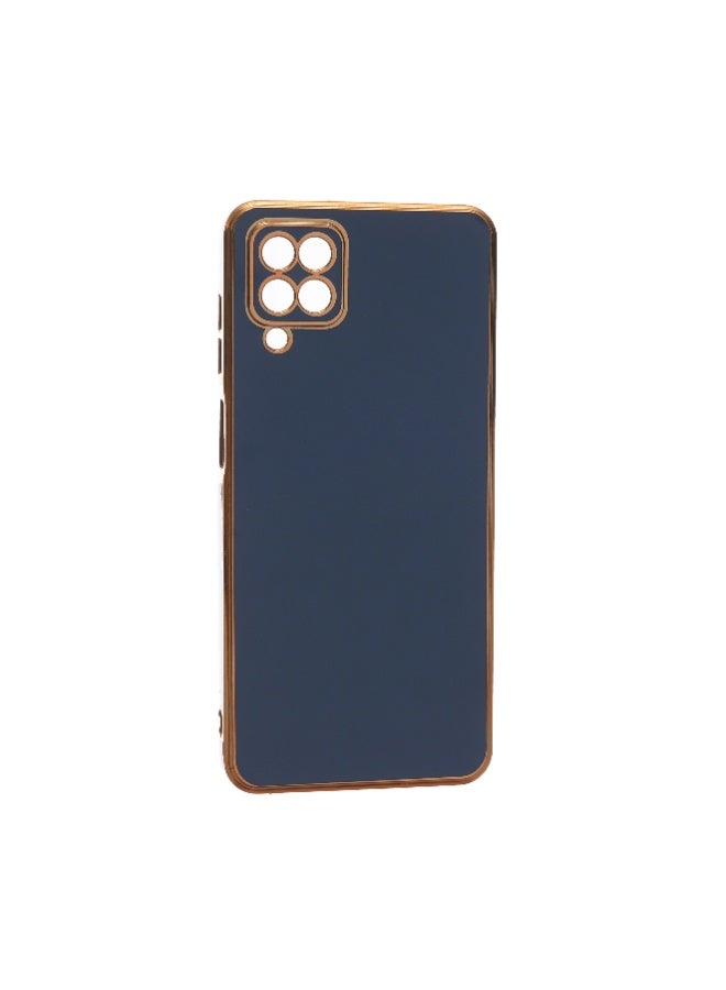 Silicone Case Anti-Shookprof With A Modern Streamlined Design And Gold Electroplated Edges Compatible with Samsung A12 Blue - Image 1