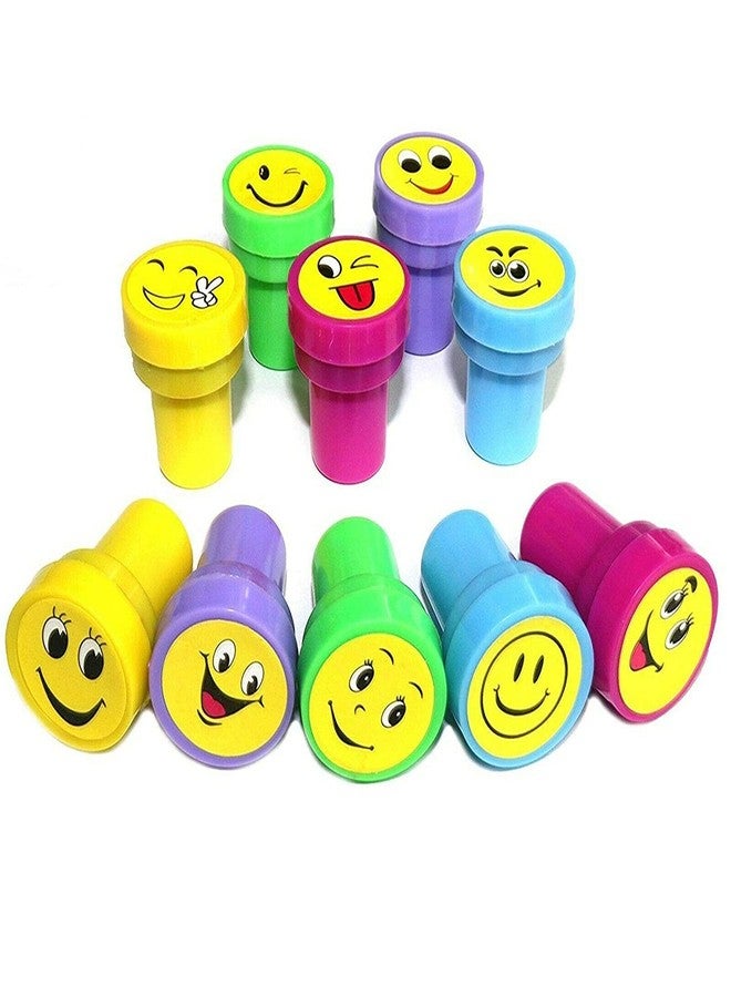 DEZIINE�10 Pcs Kids Set of Emoji/Smiley Design Face Stamps for School Craft | Pencil Tops | for Teacher & Students - Image 1