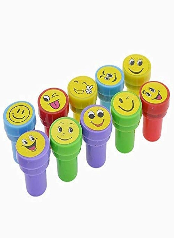 DEZIINE�10 Pcs Kids Set of Emoji/Smiley Design Face Stamps for School Craft | Pencil Tops | for Teacher & Students - Image 2
