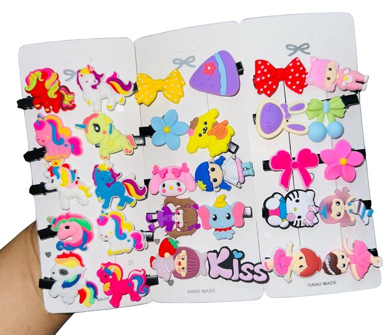LuxeLocks Set of 60 pcs Cute Hair Clips for Girls, Unicorn Bows Flowers Animals Design, Handmade Decorative Barrettes for girls... - Image 2