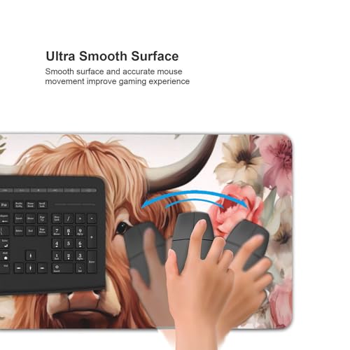 KOBWOPI 35.4 x 15.7 in, Waterproof XXL Large Mouse Pad for Desk, Extended Keyboard Mouse Mat for Computer Office, Big Laptop Mouse pad, Gaming Pc-Highland Cow Pink Floral - Image 5
