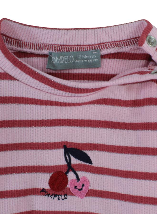 بمبيلو تيشيرت قطني للبنات الصغار – مخطط وردي/أحمر - Image 3