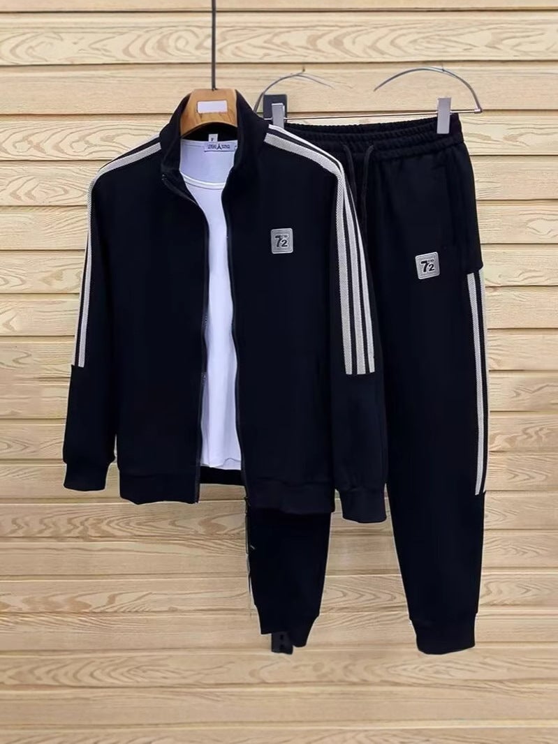 بدلة رياضية جديدة لخريف وشتاء الرجال عصرية تناسب جميع الأوقات سترة كاردigan برباط ثلاثي سترة كاجوال مجموعة من قطعتين الربيع - Image 5