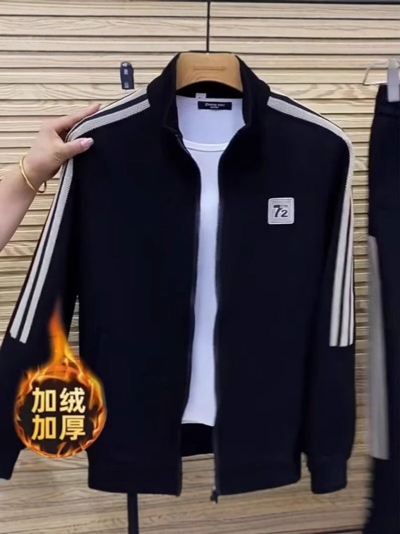 بدلة رياضية جديدة لخريف وشتاء الرجال عصرية تناسب جميع الأوقات سترة كاردigan برباط ثلاثي سترة كاجوال مجموعة من قطعتين الربيع - Image 4