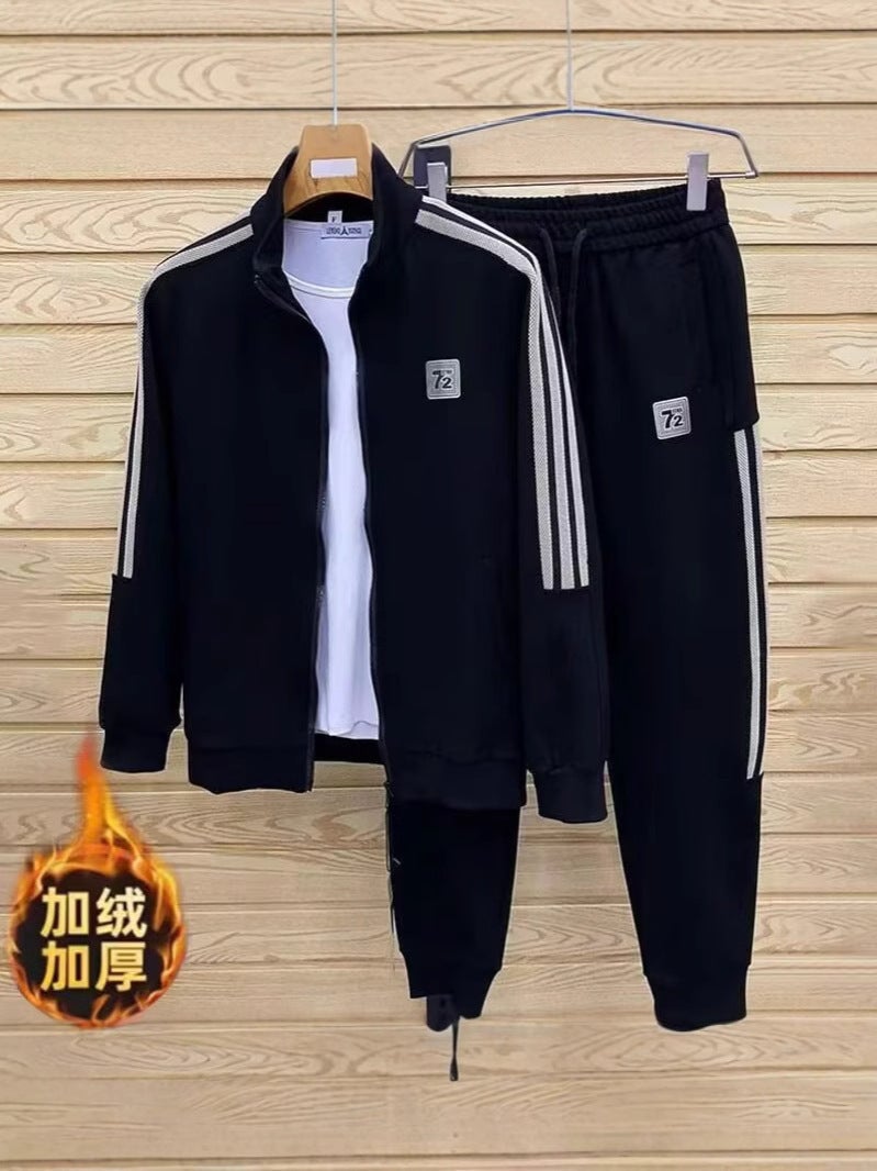 بدلة رياضية جديدة لخريف وشتاء الرجال عصرية تناسب جميع الأوقات سترة كاردigan برباط ثلاثي سترة كاجوال مجموعة من قطعتين الربيع - Image 2