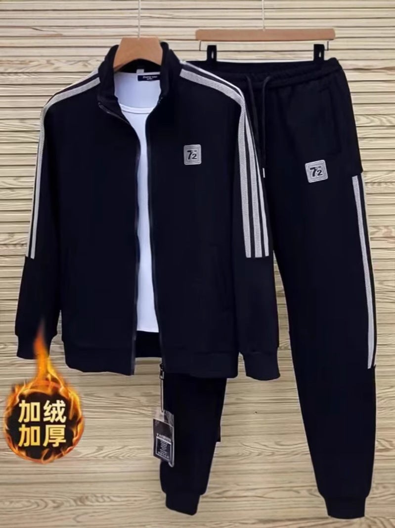 بدلة رياضية جديدة لخريف وشتاء الرجال عصرية تناسب جميع الأوقات سترة كاردigan برباط ثلاثي سترة كاجوال مجموعة من قطعتين الربيع - Image 3