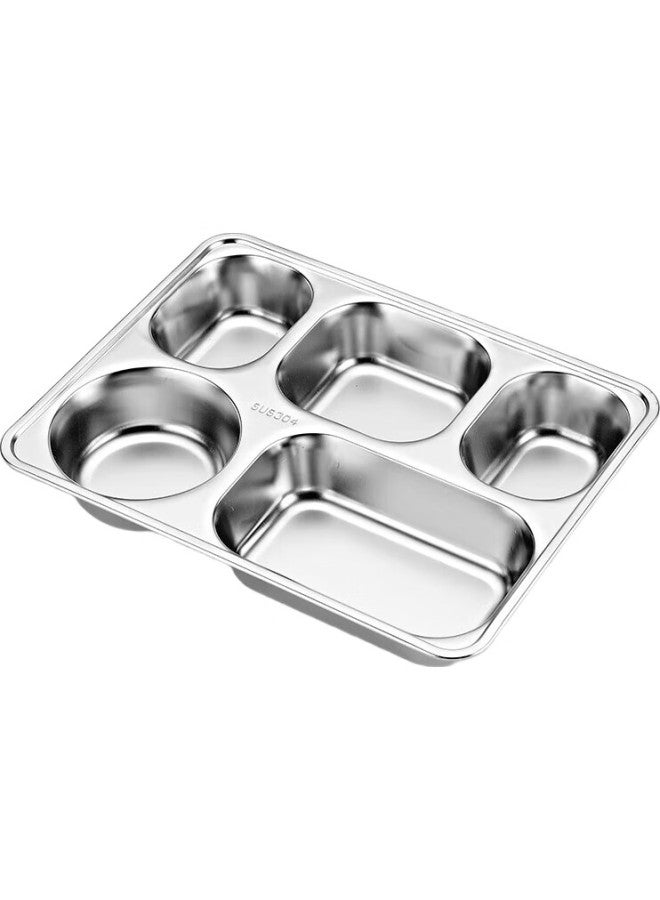 Yutai 304 Stainless Steel Divided Plate, Thickened Fast Food Tray, Children'S Lunch Box, Adult Meal Container, Deep Five-Compartment - Image 2