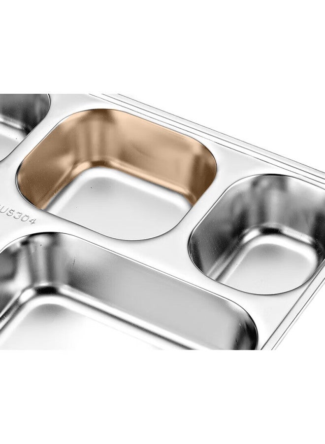 Yutai 304 Stainless Steel Divided Plate, Thickened Fast Food Tray, Children'S Lunch Box, Adult Meal Container, Deep Five-Compartment - Image 1