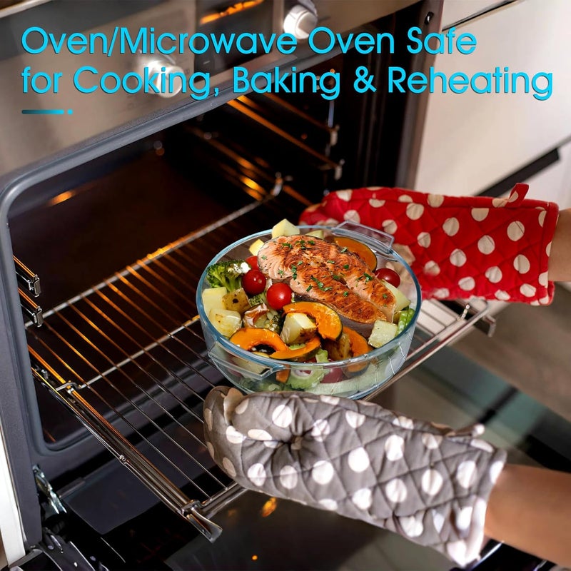NUTRIUPS Glass Casserole Dish with Lid Oven Safe Covered Round Casserole Dish with Handles, Glass Microwavable Bowl With Glass Lid Casserole Cookware (1.7L) - Image 3