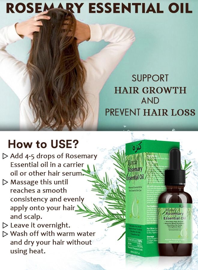 Kanza 60ml Rosemary Oil Scalp and Hair Strengthening with Pure Organic Essential Oils Nourishing Treatment for Split Ends Dry Scalp & Hair Growth Safe for All Hair Types  - Image 3