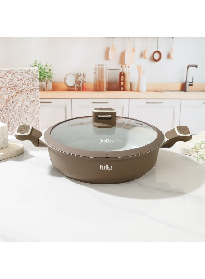 جوليا قِدر سطحي جوليا  إيليت بروف 32 سم مع غِطاء - بُني - جرانيت بيج غير لاصق - يدعم الحث الحراري - Image 2