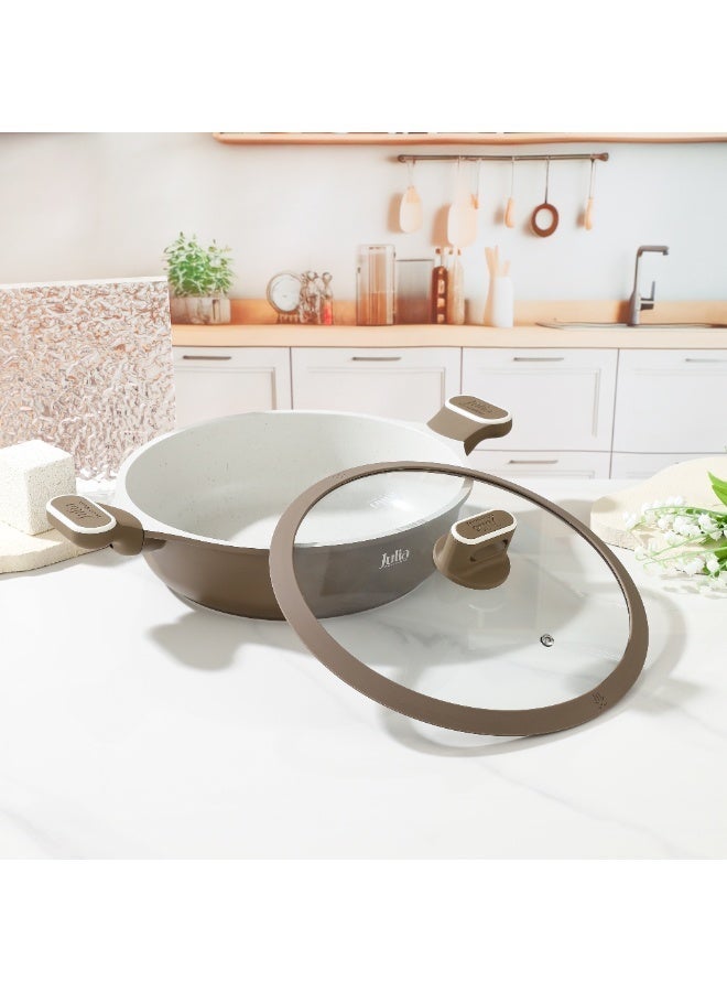 جوليا قِدر سطحي جوليا  إيليت بروف 32 سم مع غِطاء - بُني - جرانيت بيج غير لاصق - يدعم الحث الحراري - Image 1