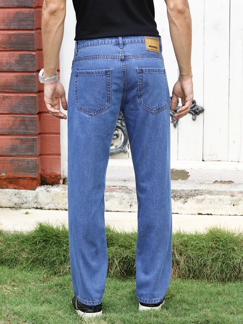 Thomas Scott Men's Mid-Rise Clean Look Relaxed Fit Jeans (TSJ-211_LightBlue, 34) - Image 4