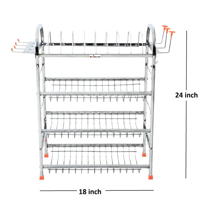 WINSTAR Stainless Steel 4 Shelf Wall Mount Kitchen Utensils Rack | Dish Rack with Plate & Cutlery Stand | Modular Kitchen Storage Rack | Kitchen Organizer (24 x 18 inch) - Image 3