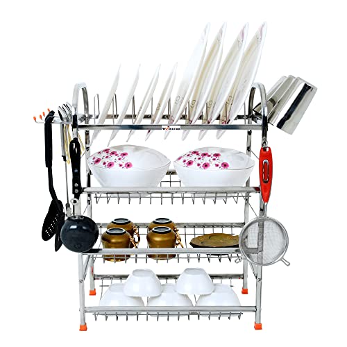WINSTAR Stainless Steel 4 Shelf Wall Mount Kitchen Utensils Rack | Dish Rack with Plate & Cutlery Stand | Modular Kitchen Storage Rack | Kitchen Organizer (24 x 18 inch) - Image 2