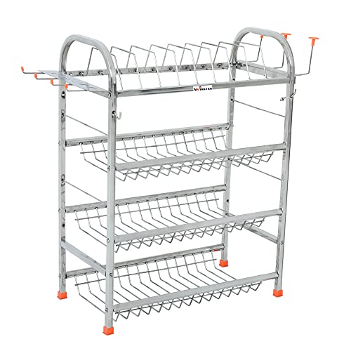 WINSTAR Stainless Steel 4 Shelf Wall Mount Kitchen Utensils Rack | Dish Rack with Plate & Cutlery Stand | Modular Kitchen Storage Rack | Kitchen Organizer (24 x 18 inch) - Image 4