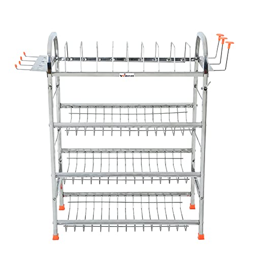 WINSTAR Stainless Steel 4 Shelf Wall Mount Kitchen Utensils Rack | Dish Rack with Plate & Cutlery Stand | Modular Kitchen Storage Rack | Kitchen Organizer (24 x 18 inch) - Image 5