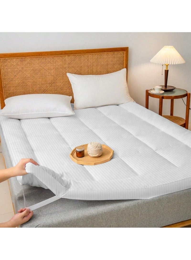 COMFY WHITE HOTEL QUALITY 180 X 200 X 7CM HYPOALLERGENIC COTTON MATTRESS TOPPER WITH FIBER FILLING - Image 2