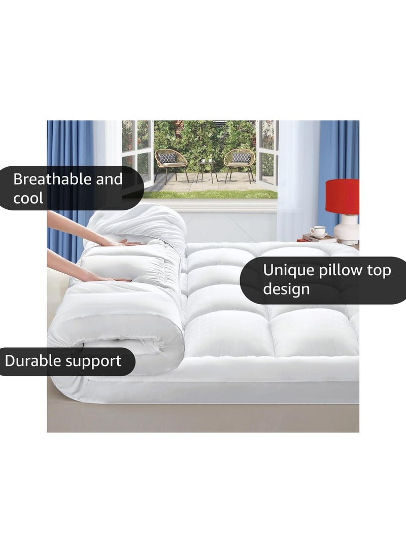 COMFY WHITE HOTEL QUALITY 180 X 200 X 7CM HYPOALLERGENIC COTTON MATTRESS TOPPER WITH FIBER FILLING - Image 3
