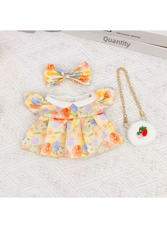 20cm Baby Clothes Star Doll Plush Toy Changing Clothes Q Version Cotton Doll Skirt Children's Day Gift-Specifications:20cm Baby Wear-Color:Yellow Small Flower Skirt + Bow + Strawberry Bag Suit  - Image 1