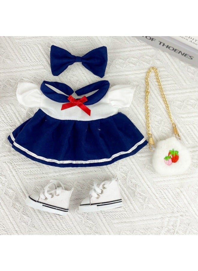 20cm Baby Clothes Star Doll Plush Toy Changing Clothes Q Version Cotton Doll Skirt Children's Day Gift-Specifications:20cm Baby Wear-Color:Yellow Small Flower Skirt + Bow + Strawberry Bag Suit  - Image 4
