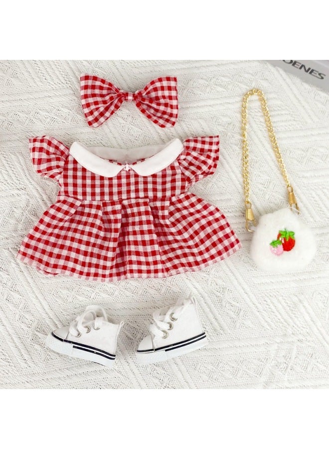 20cm Baby Clothes Star Doll Plush Toy Changing Clothes Q Version Cotton Doll Skirt Children's Day Gift-Specifications:20cm Baby Wear-Color:Yellow Small Flower Skirt + Bow + Strawberry Bag Suit  - Image 5