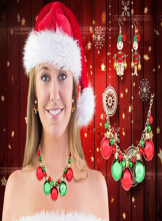 JYJ Women's Christmas Necklace Earrings Jewelry Set Jingle Bells Beaded Collar Necklace Dangle Earrings - Image 2