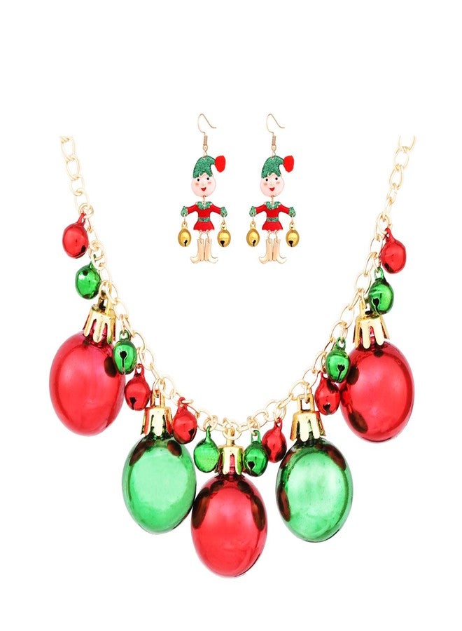 JYJ Women's Christmas Necklace Earrings Jewelry Set Jingle Bells Beaded Collar Necklace Dangle Earrings - Image 1