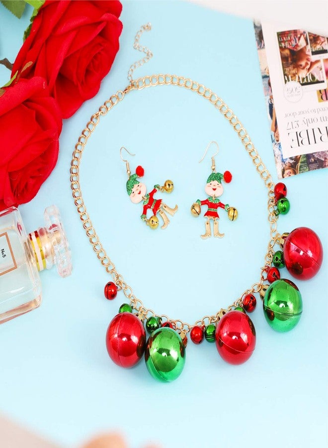 JYJ Women's Christmas Necklace Earrings Jewelry Set Jingle Bells Beaded Collar Necklace Dangle Earrings - Image 5
