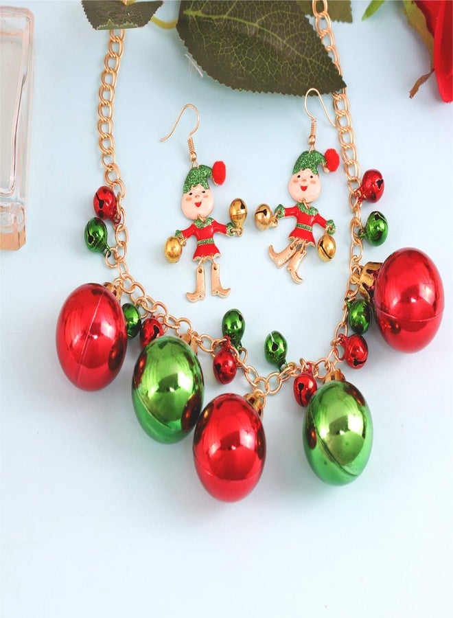 JYJ Women's Christmas Necklace Earrings Jewelry Set Jingle Bells Beaded Collar Necklace Dangle Earrings - Image 4