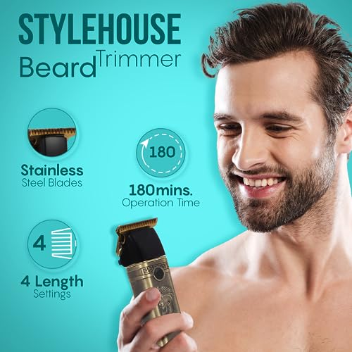StyleHouse X26 Battery Powered Trimmer For Men, 180 Mins Runtime, Budha, Led Display, Double Speed, High Performance Golden T Blade - Image 3