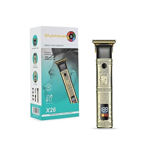 StyleHouse X26 Battery Powered Trimmer For Men, 180 Mins Runtime, Budha, Led Display, Double Speed, High Performance Golden T Blade - Image 1