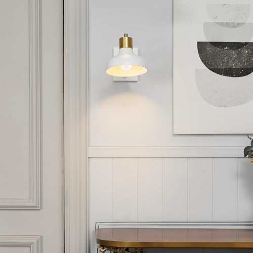 Globe Electric 51344 1-Light Plug-in or Hardwire Swing Arm Wall Sconce, White, Brass Accents, White-Cloth Cord, Mounted Bedside Lamp, Kitchen Sconces Wall-Lighting, Bulb Not Included - Image 3