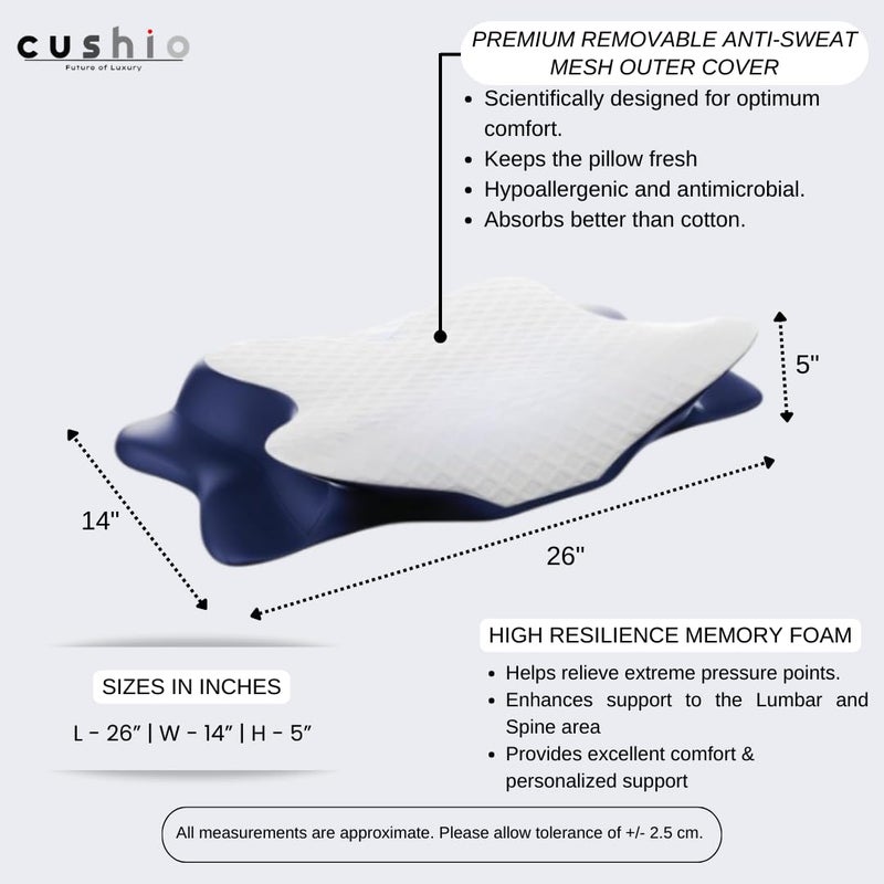 CUSHIO Cervical Butterfly Pillow - Orthopedic Memory Foam for Neck & Shoulder Pain Relief | Contour Pillow with Arm Rest | Dual Height Design for Side & Back Sleepers (Pack of 2) - Image 2