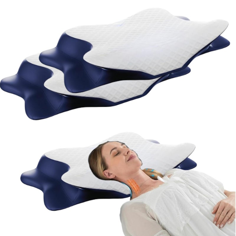 CUSHIO Cervical Butterfly Pillow - Orthopedic Memory Foam for Neck & Shoulder Pain Relief | Contour Pillow with Arm Rest | Dual Height Design for Side & Back Sleepers (Pack of 2) - Image 1