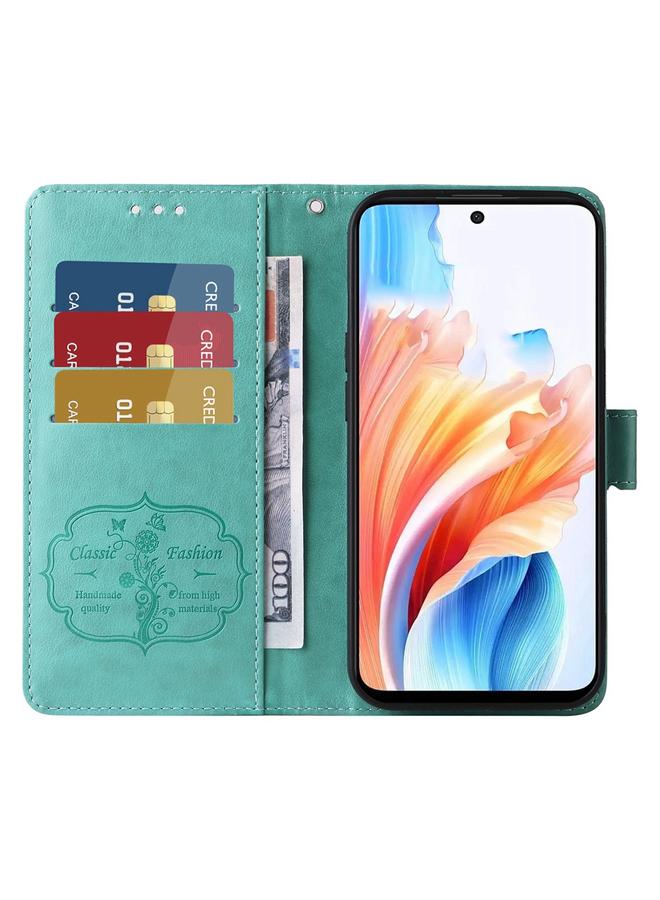 اس-توب جراب هاتف جلدي منقوش عليه زهور الفراشة لهاتف OPPO A79 5G - Image 4