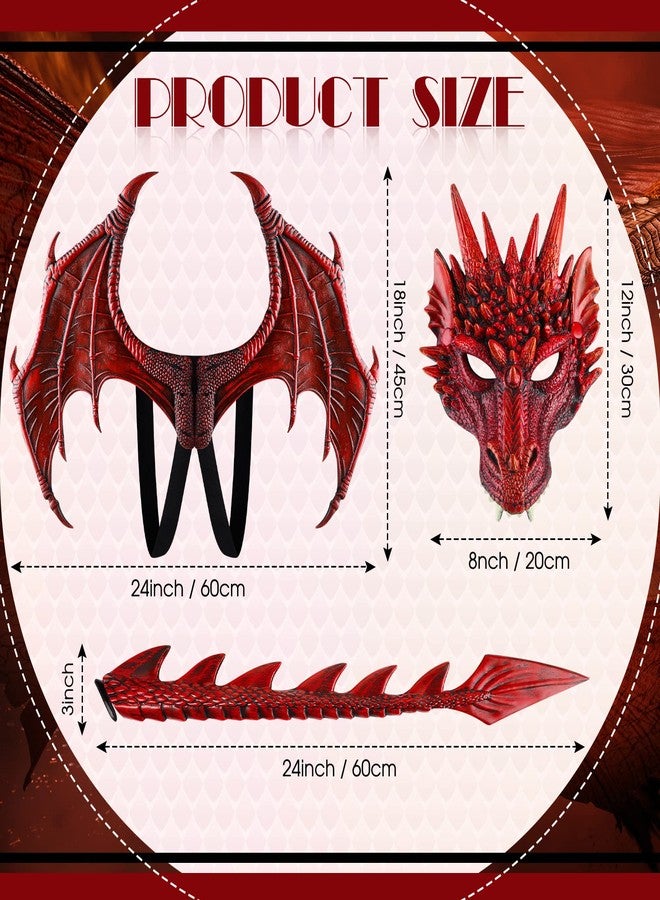 Sratte Halloween Dragon Costume Wing Dinosaur Tail Mask Dragon Cosplay Dinosaur Costume Set for Kids Children (Red) - Image 5