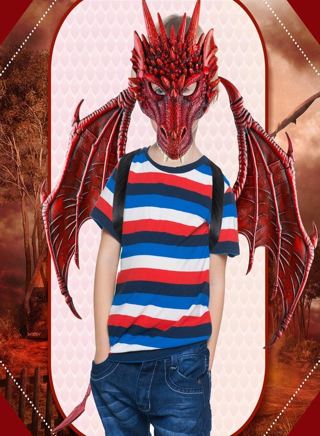 Sratte Halloween Dragon Costume Wing Dinosaur Tail Mask Dragon Cosplay Dinosaur Costume Set for Kids Children (Red) - Image 2