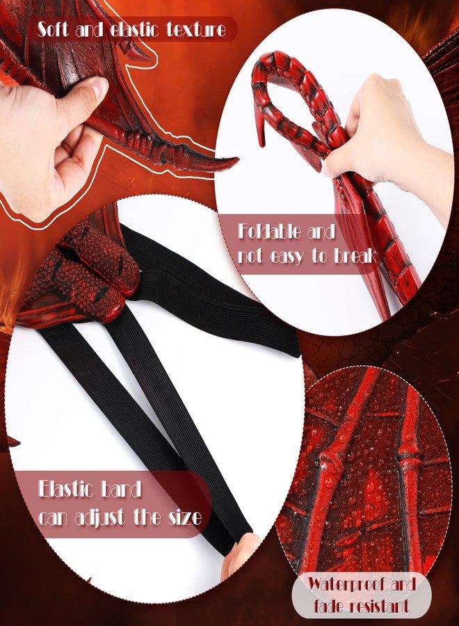 Sratte Halloween Dragon Costume Wing Dinosaur Tail Mask Dragon Cosplay Dinosaur Costume Set for Kids Children (Red) - Image 4