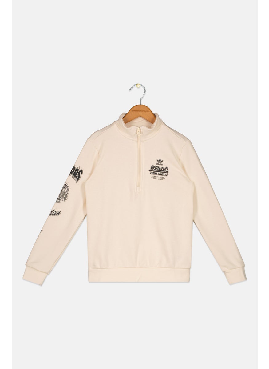 adidas Originals Kids Boy Sportswear Fit Half Zip Sweatshirt, Off White  - Image 1