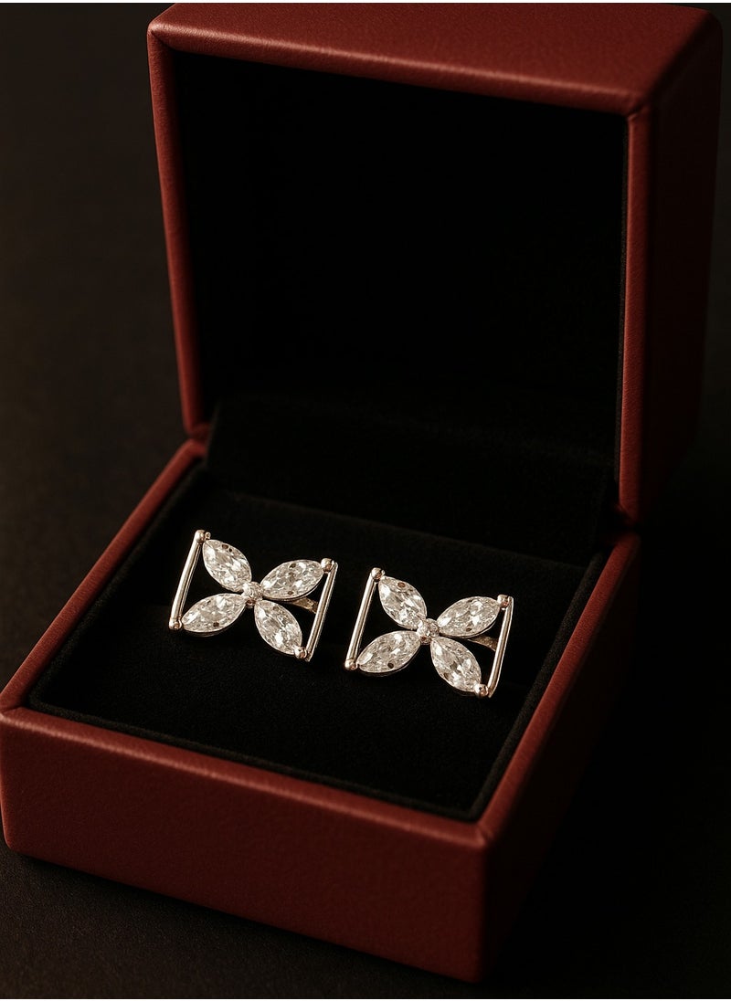 Dar Women’s Floral Stud Earrings – Rectangular Frame with Crystal Stones – Set of 2  - Image 5