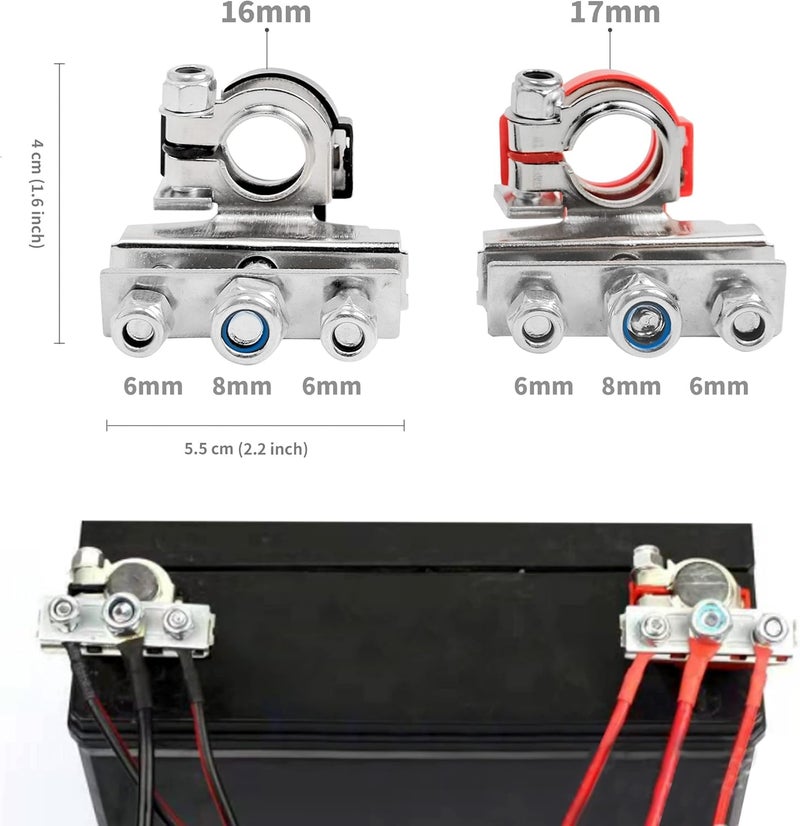 Excefore Car Battery Terminals Connectors, 4 Pcs Battery Clamps 12V 3-Way Battery Terminals, Quick Release Leisure Battery Connectors for Car, Caravan, Motorhome Battery Terminal - Image 3
