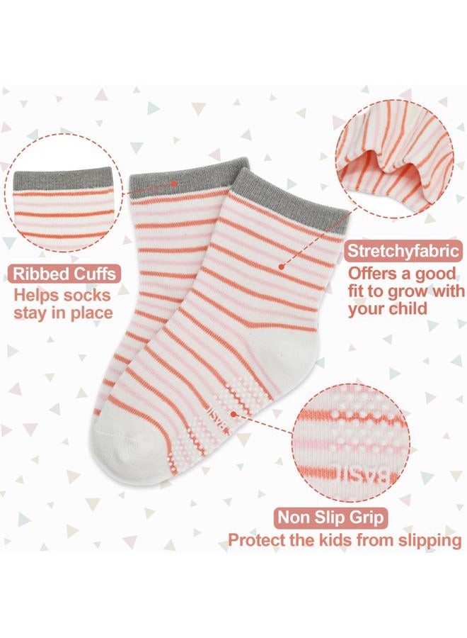GRPSKCOS Toddler Girls Socks, 12 Pack Non Slip Breathable Crew Socks with Grips for 1-7 Years Kids(Carrot Bunny,6-12 Months) - Image 5
