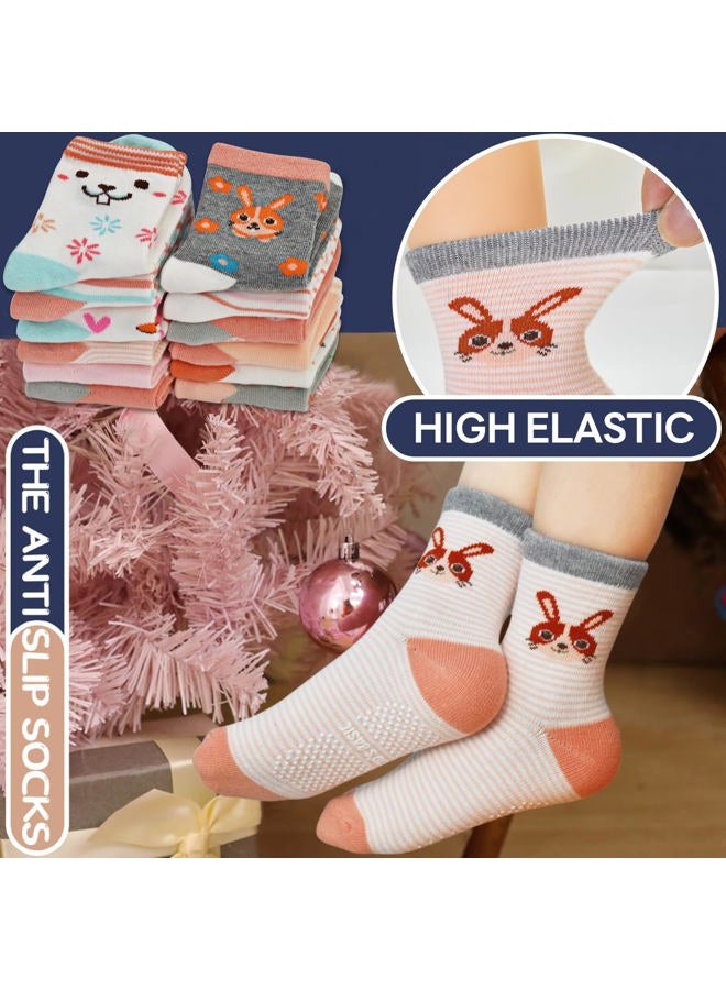 GRPSKCOS Toddler Girls Socks, 12 Pack Non Slip Breathable Crew Socks with Grips for 1-7 Years Kids(Carrot Bunny,6-12 Months) - Image 3