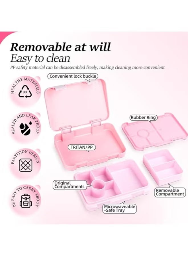 YUFAN Bento Lunch Box with 6 Compartments, Leak Proof Lunchbox Snack Boxes for Kids, BPA-Free Reusable On-the-Go Meal and Snack Packing Containers, Pink - Image 3