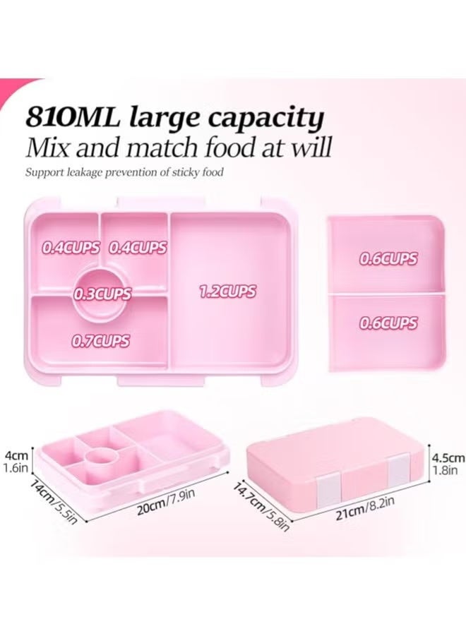 YUFAN Bento Lunch Box with 6 Compartments, Leak Proof Lunchbox Snack Boxes for Kids, BPA-Free Reusable On-the-Go Meal and Snack Packing Containers, Pink - Image 5