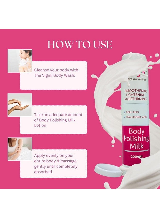 Vigini Skin Full Body Lightening Brightening Polishing Milk Lotion I Kojic & Hyaluronic Acid I Deep Dry Skin Moisturizer I Soft Smooth Skin I All Weather & Skin Types Men Women 200Ml - Image 3
